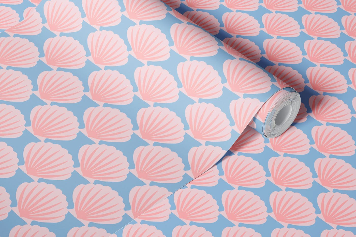 Modern scallops pink/blue wallpaper roll