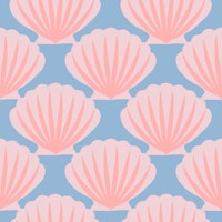Modern scallops pink blue - small scale wallpaper