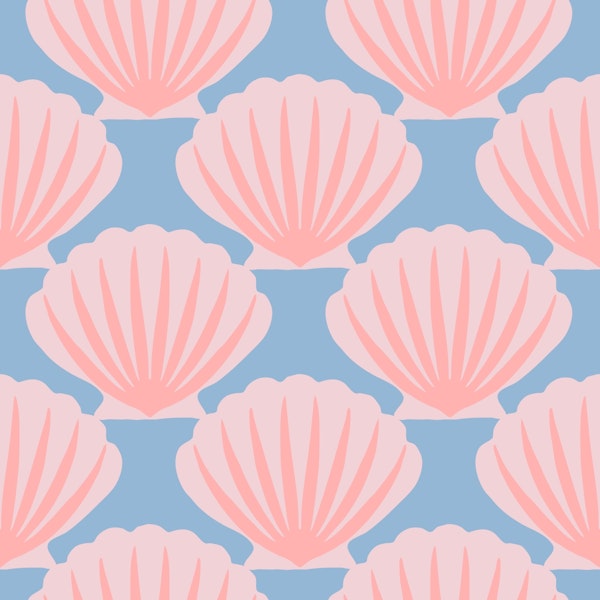 Modern scallops pink blue - small scale