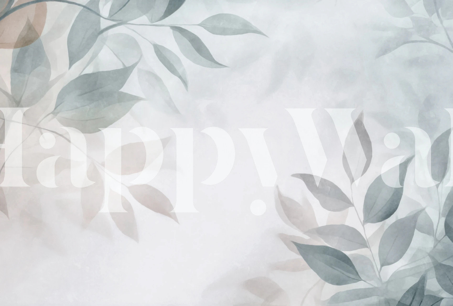 Botanical leaves in pastel teal and grey tones wallpaper