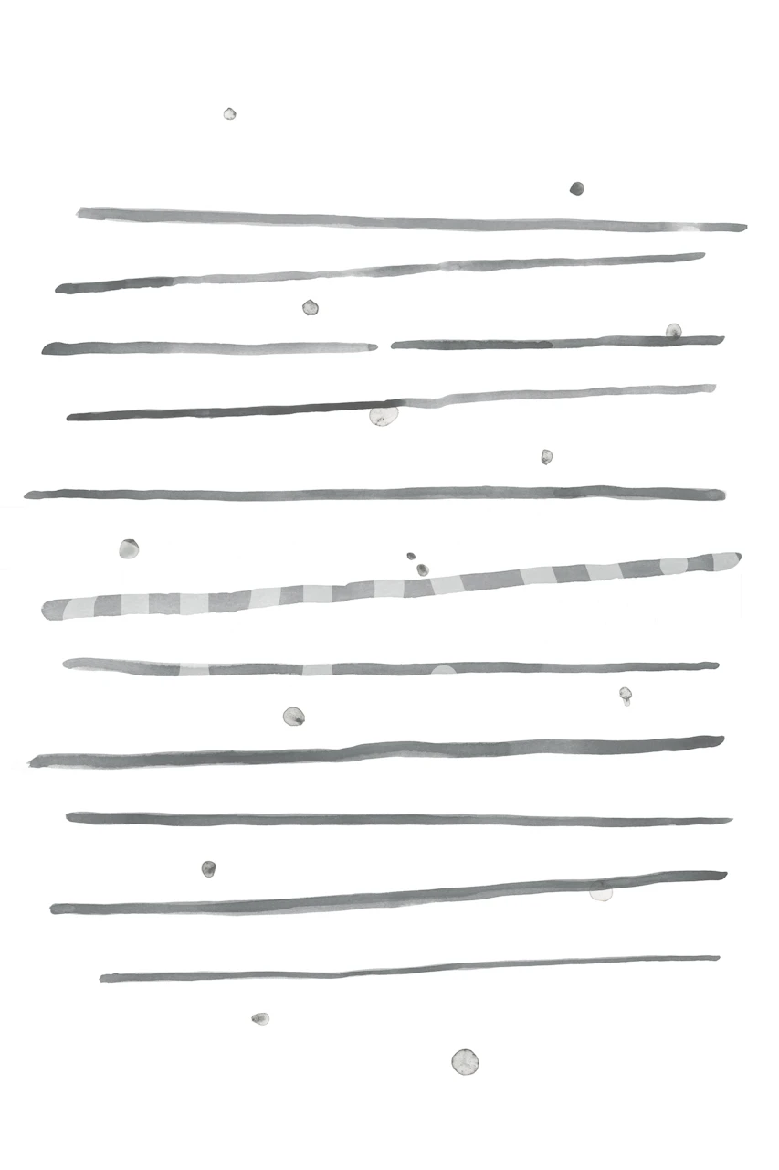 Abstract black and white wall mural featuring horizontal lines and dots