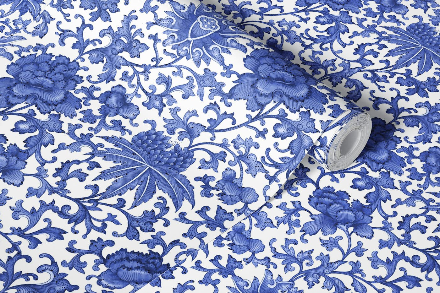 Blue And White Vintage Chinoiserie Garden wallpaper roll