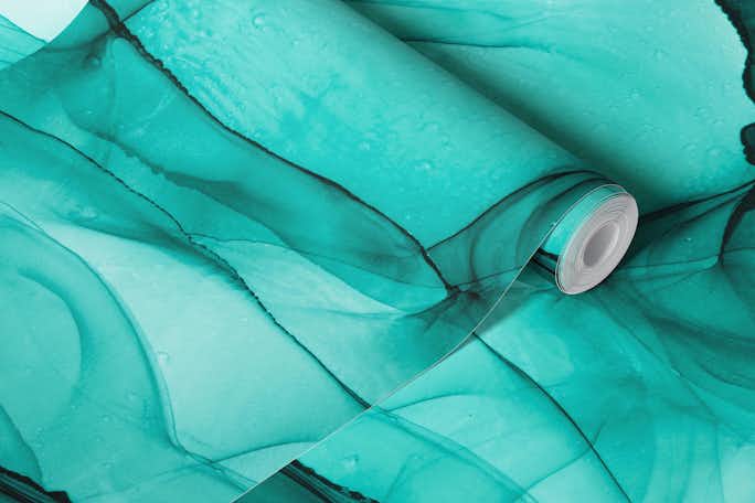 Turquoise marble inkwallpaper roll