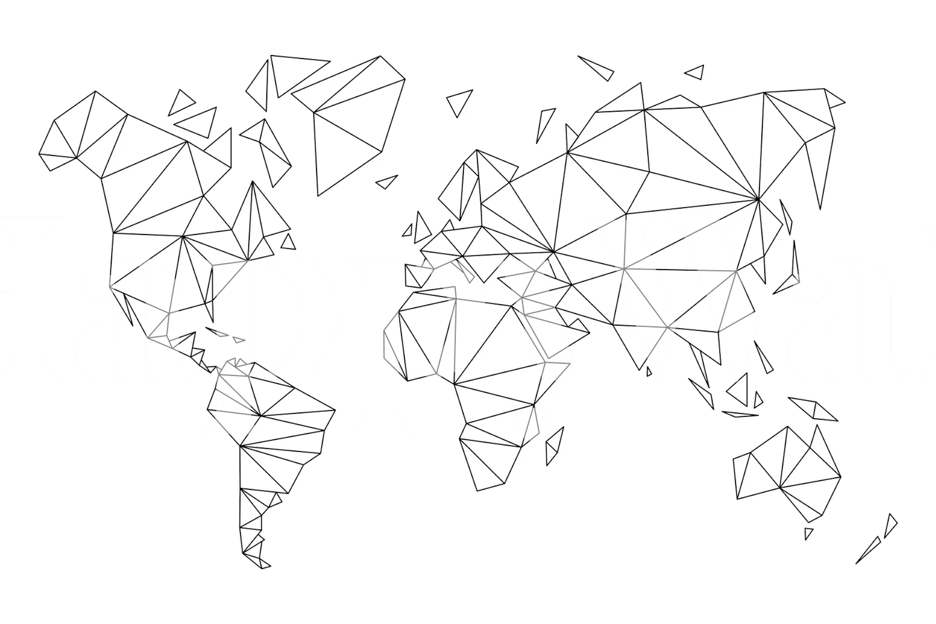 Geometric world map wallpaper featuring black triangular lines on a white background