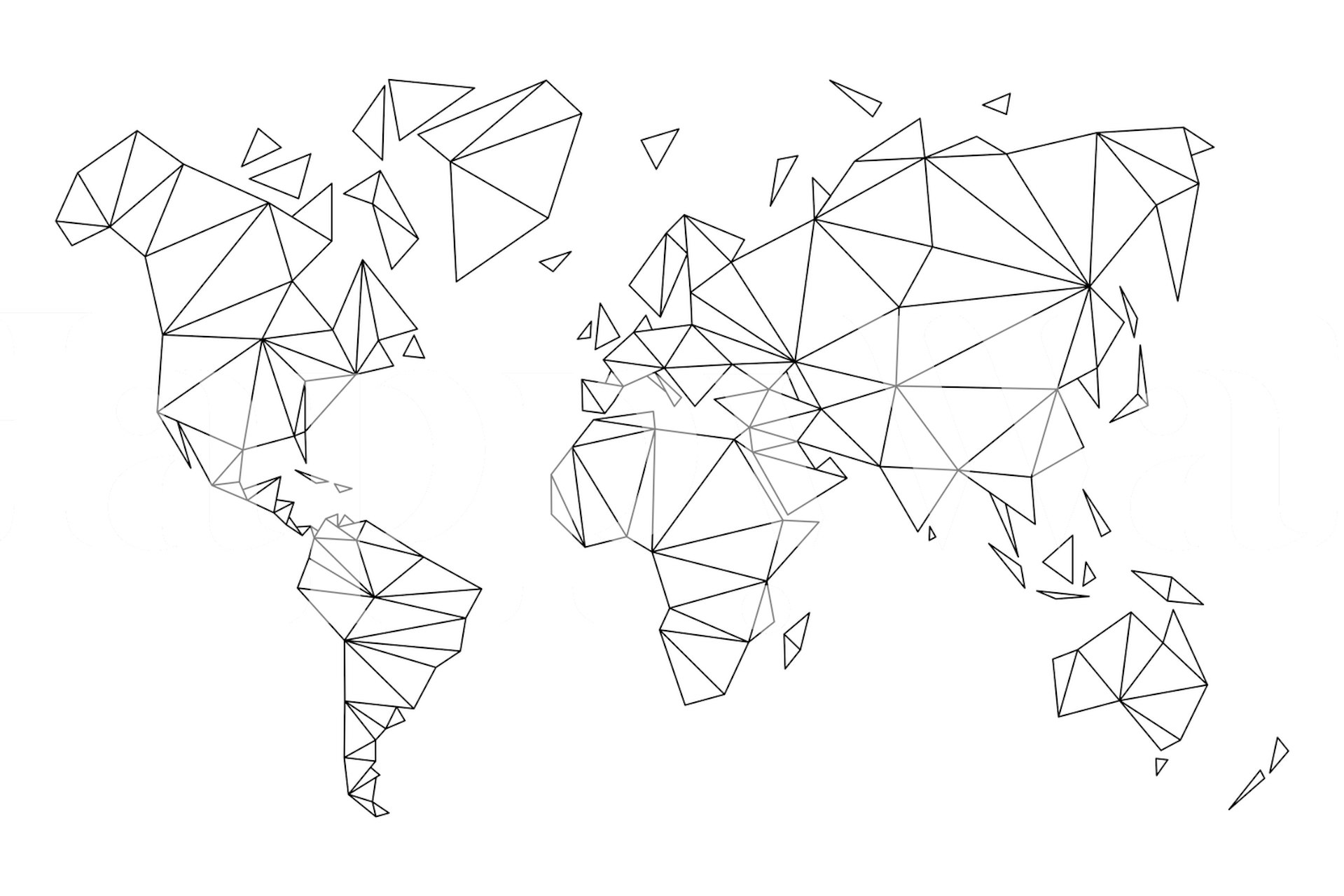 Geometric world map wallpaper featuring black triangular lines on a white background