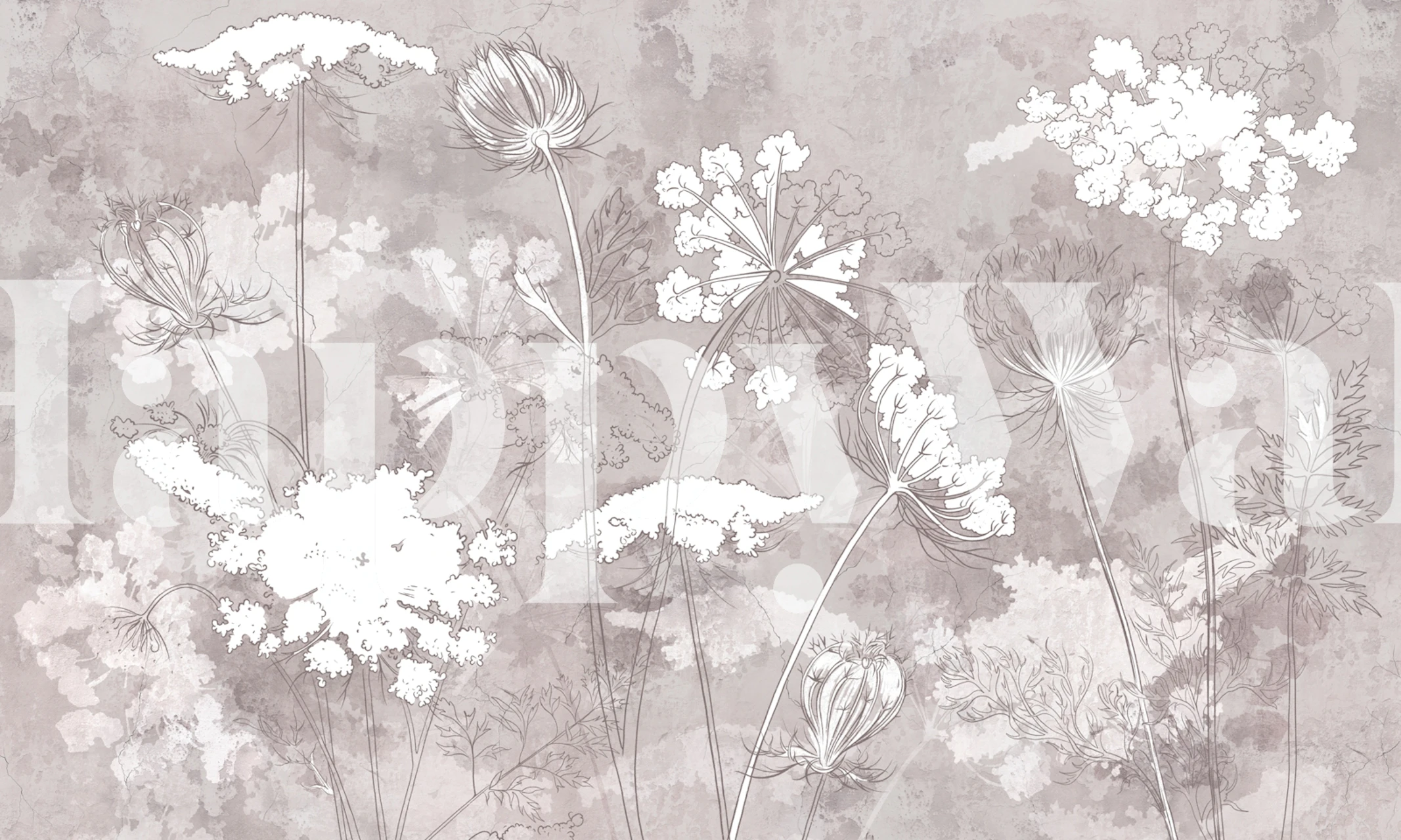 Graphic wildflowers in soft neutral tones wallpaper