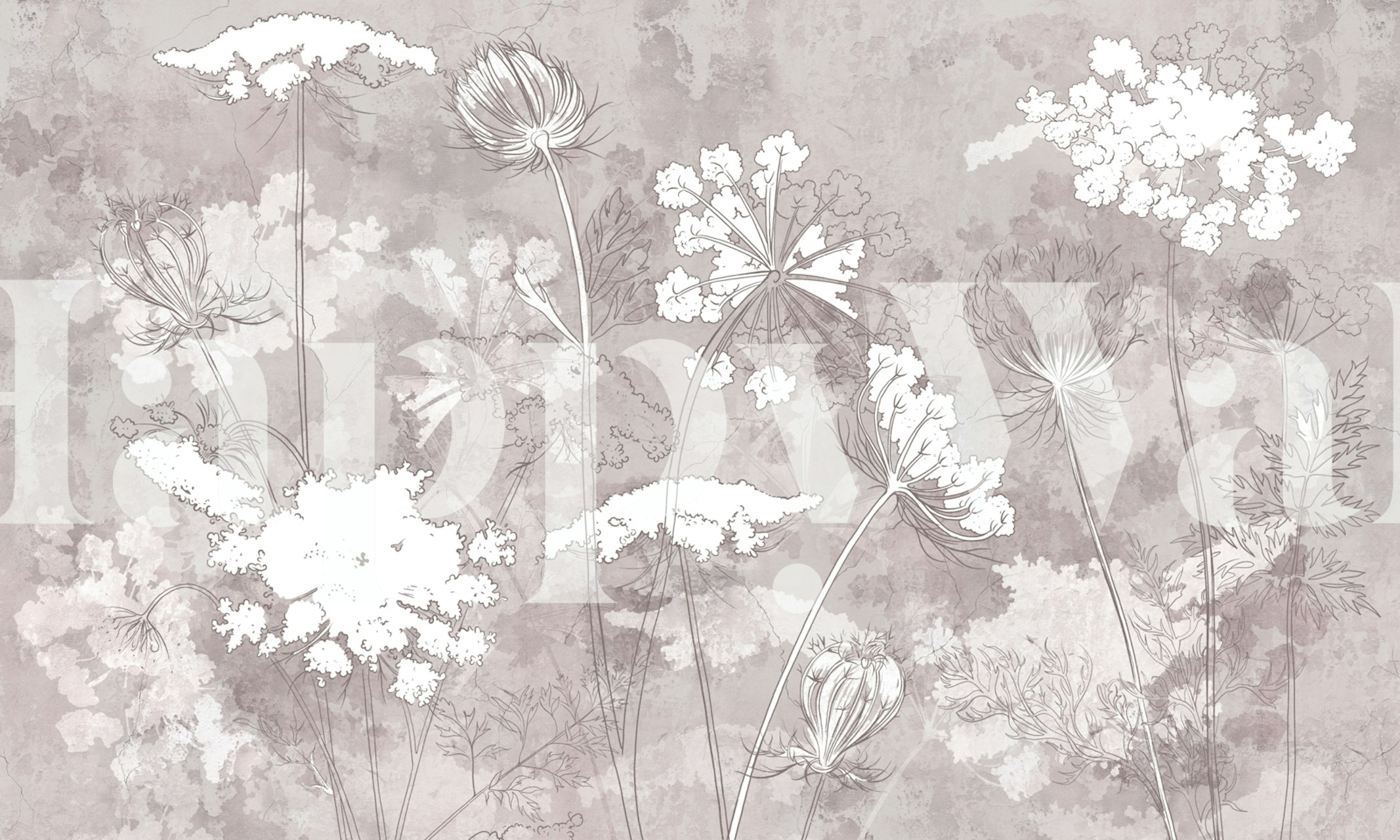 Graphic wildflowers in soft neutral tones wallpaper