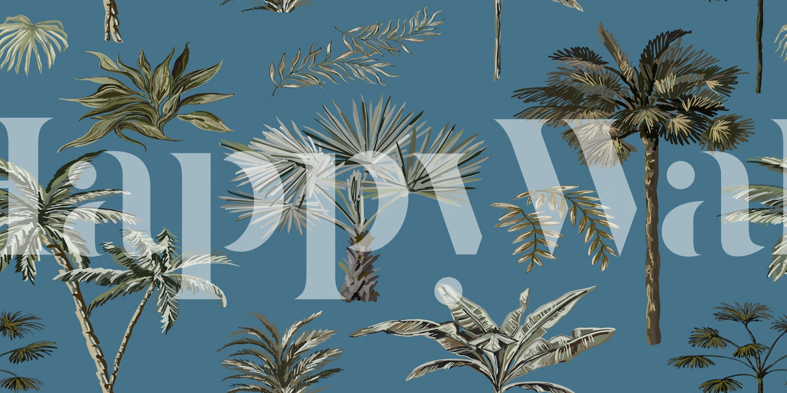 Tropical palm trees on a blue background wall mural