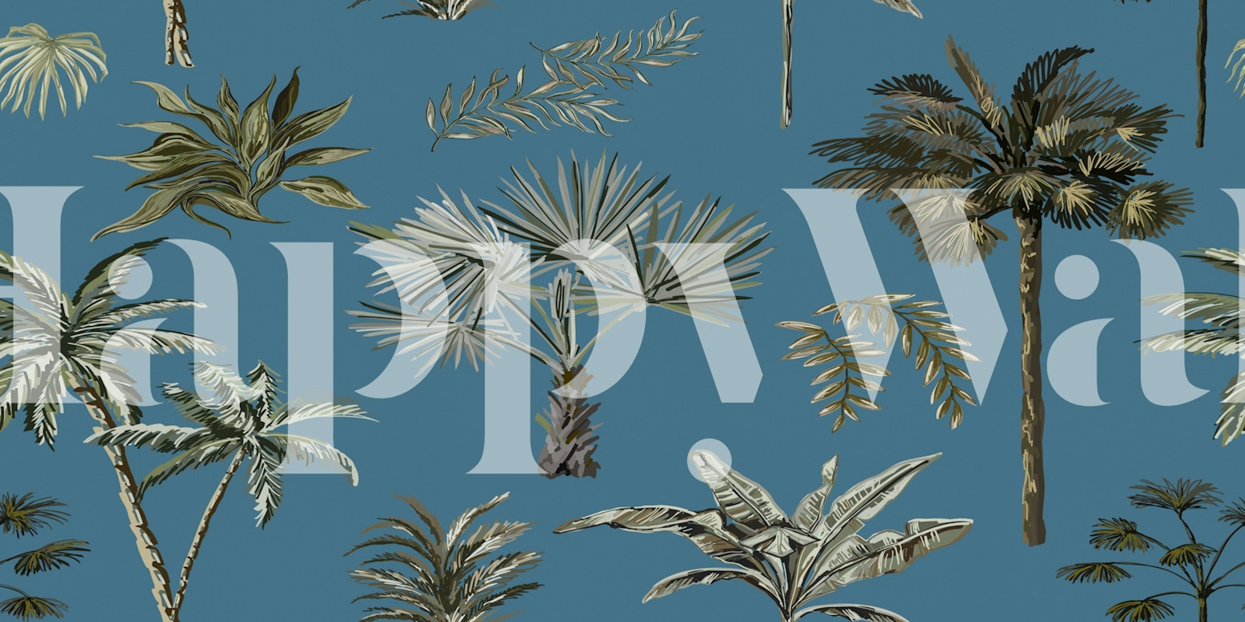 Tropical palm trees on a blue background wall mural