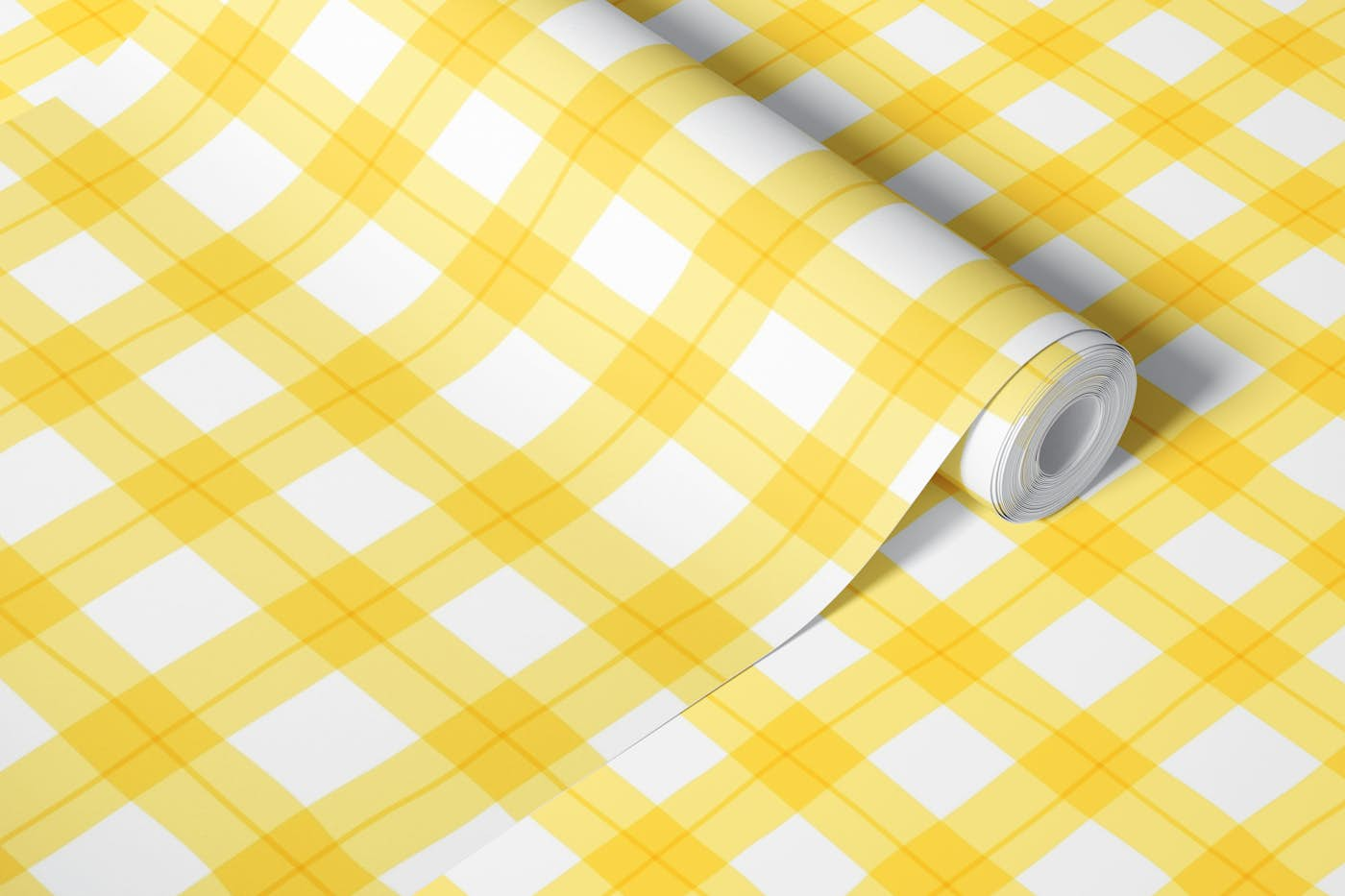 Yellow gingham pattern wallpaper roll