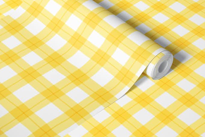 Yellow gingham patternwallpaper roll