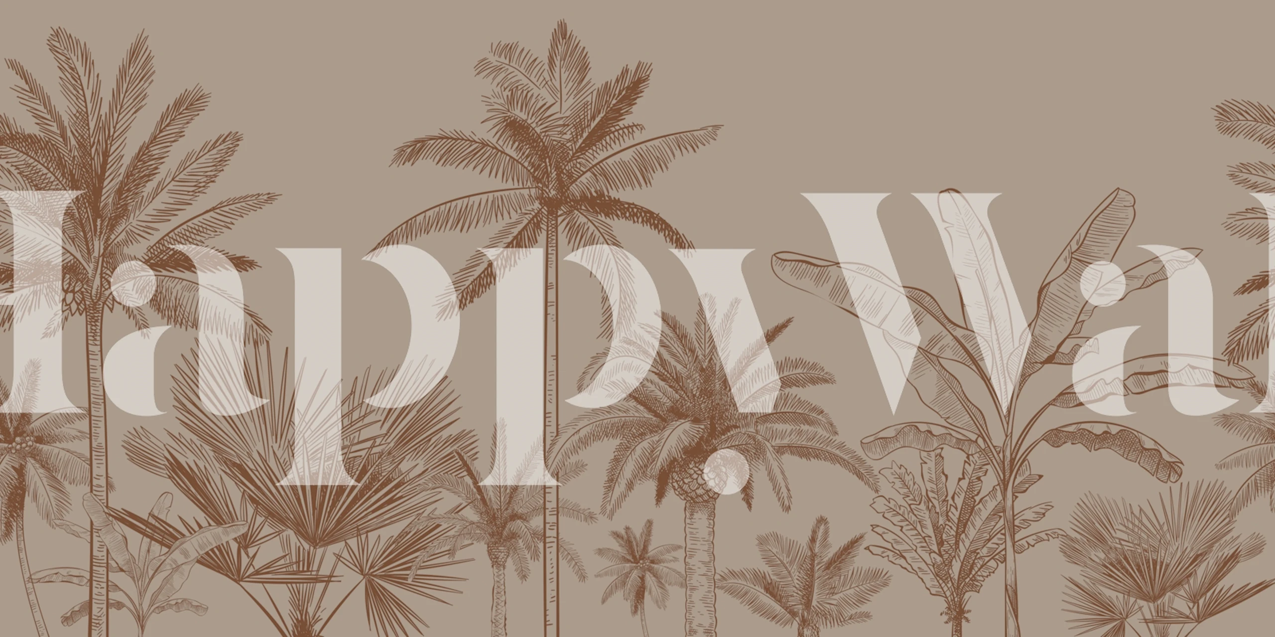 Palm tree silhouettes on fendi-colored background wall mural