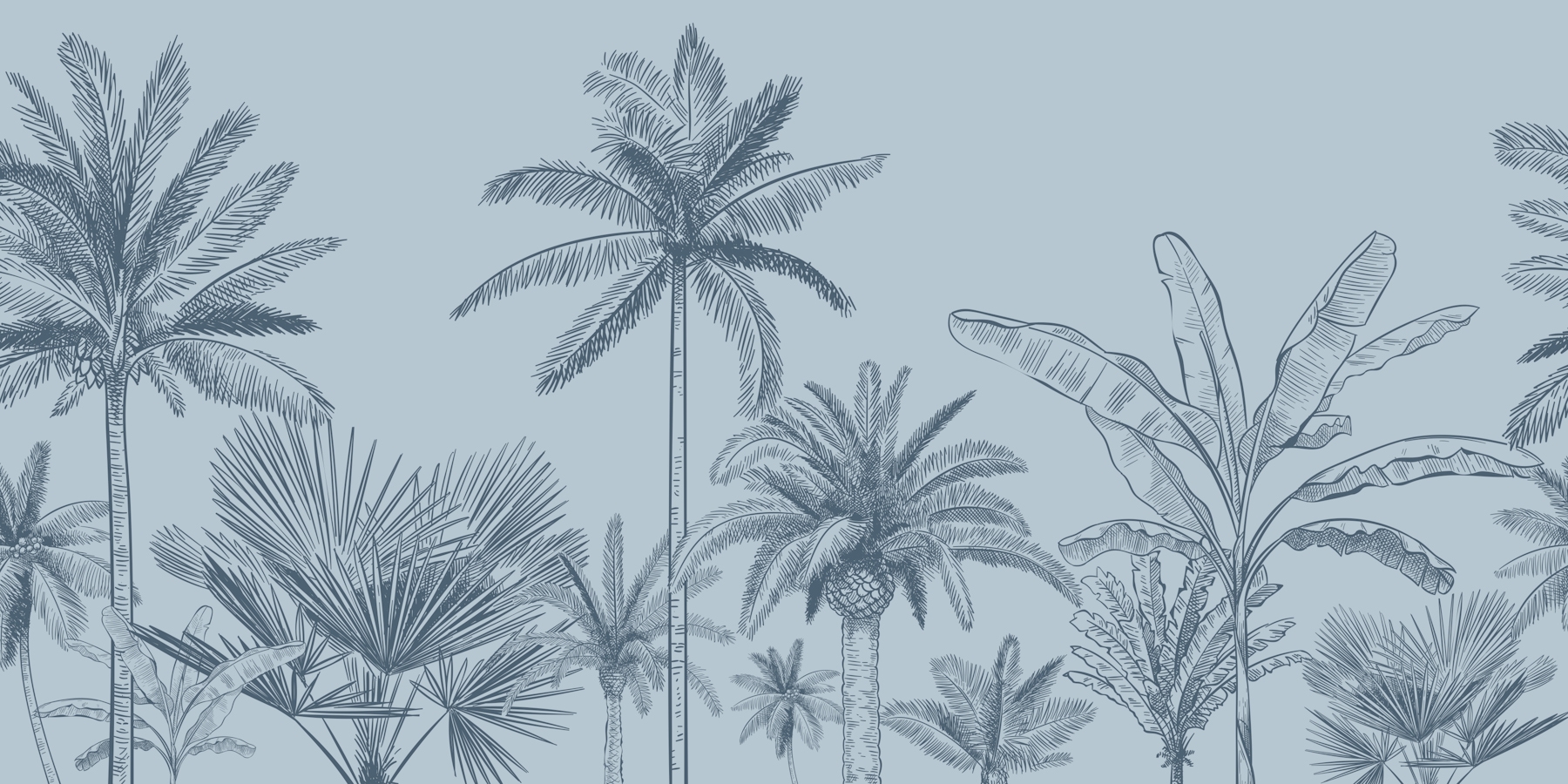 Buy Tree Palms Blue Wallpaper | Happywall