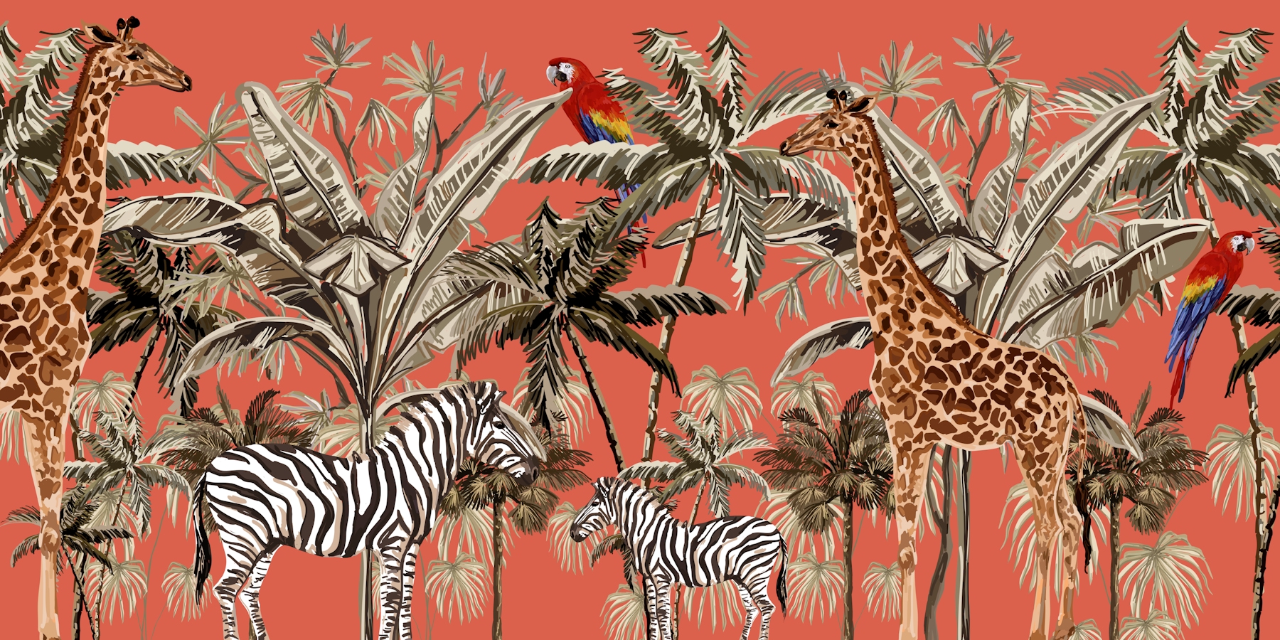 Buy Tree Animals Orange Wallpaper | Happywall