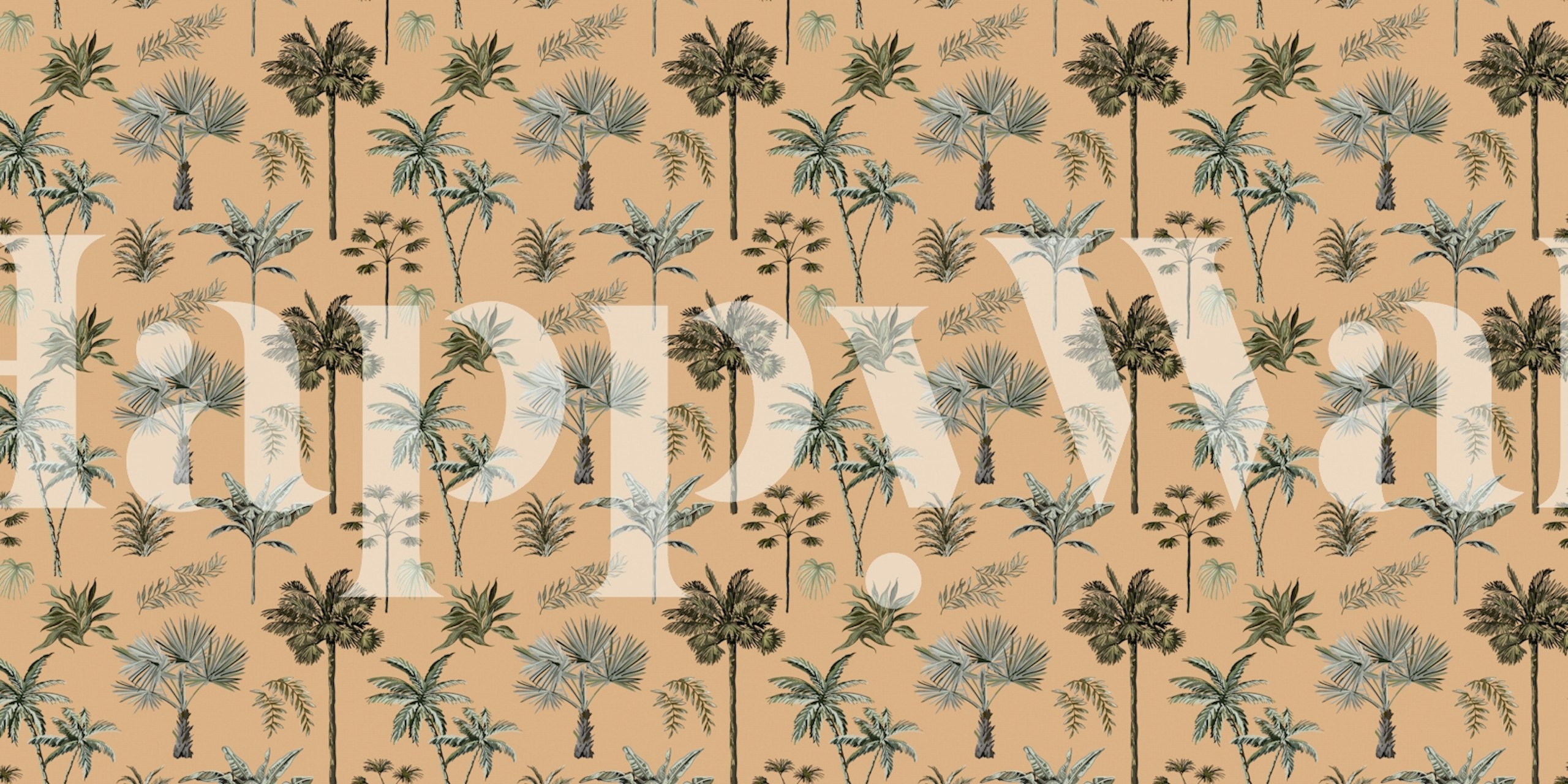 Tropical palm tree pattern against a sand background wallpaper