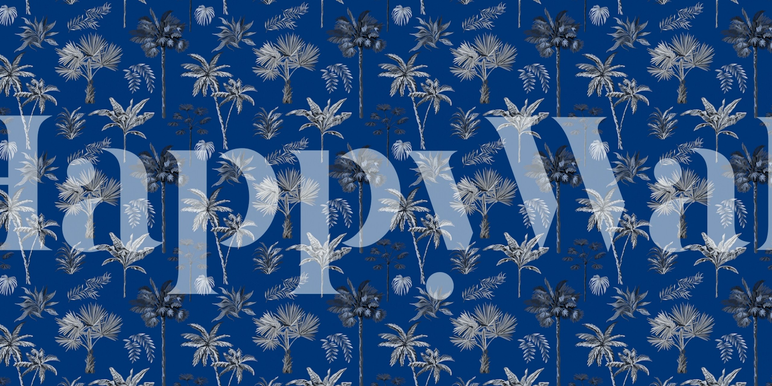 Tropical leaf pattern in blue and beige tones wallpaper
