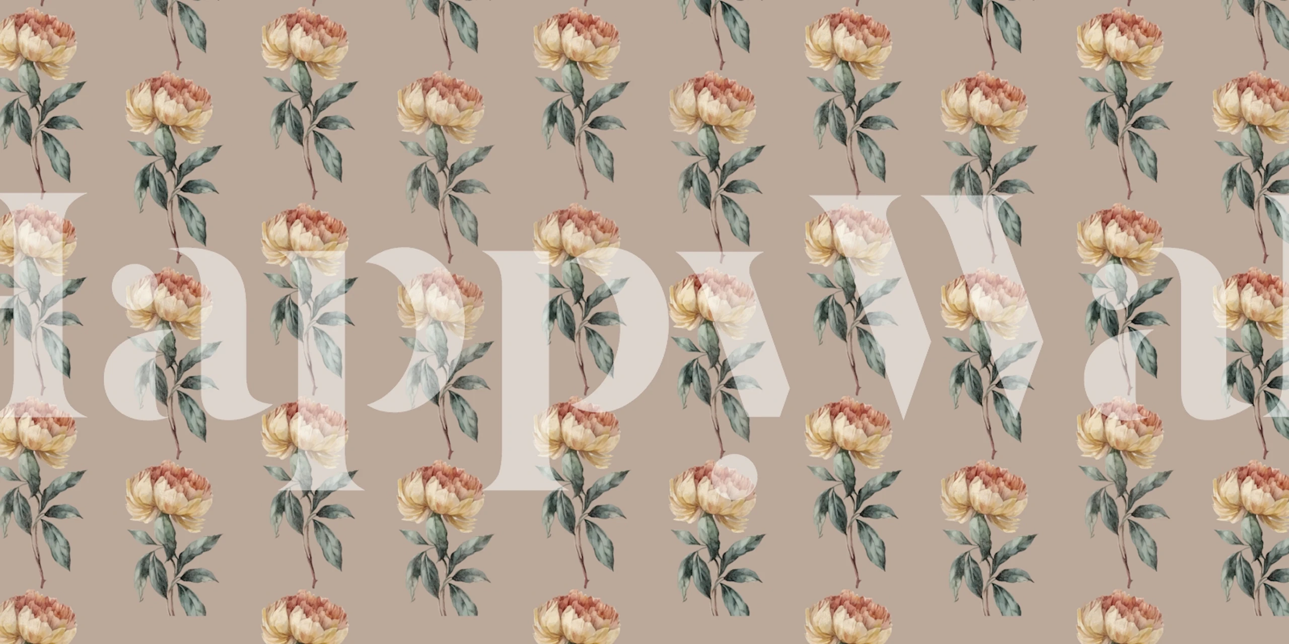 Vintage-style rose pattern wall mural in a soft nude color palette
