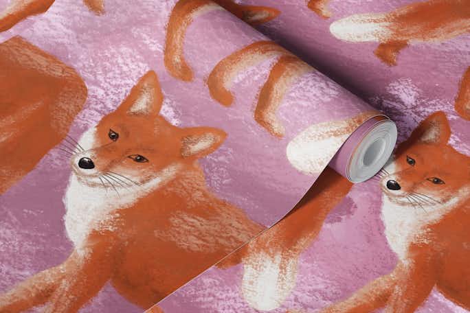 Foxes Pattern Gouache Pink 1wallpaper roll