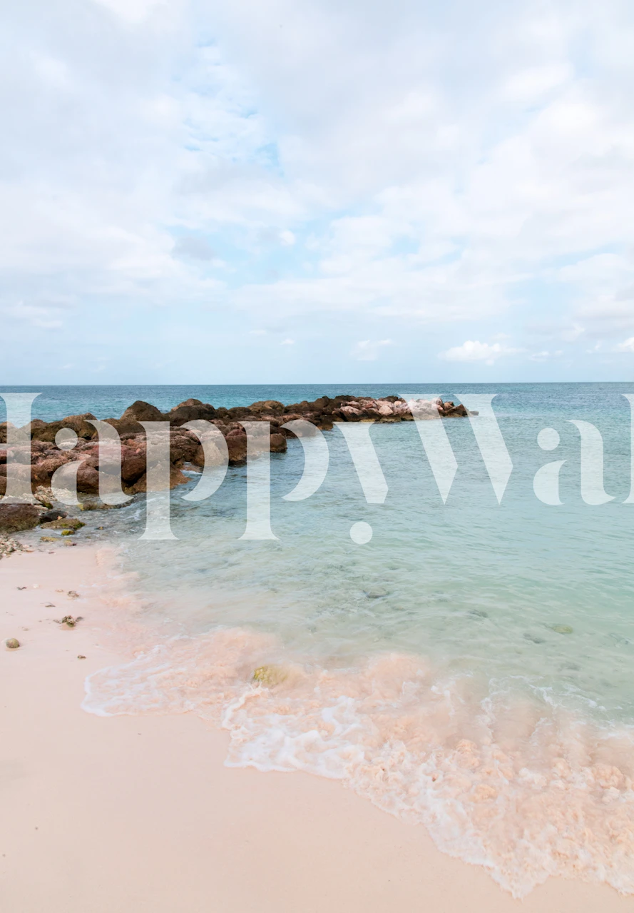 Caribbean beach wall mural with soft white sands and clear blue waters