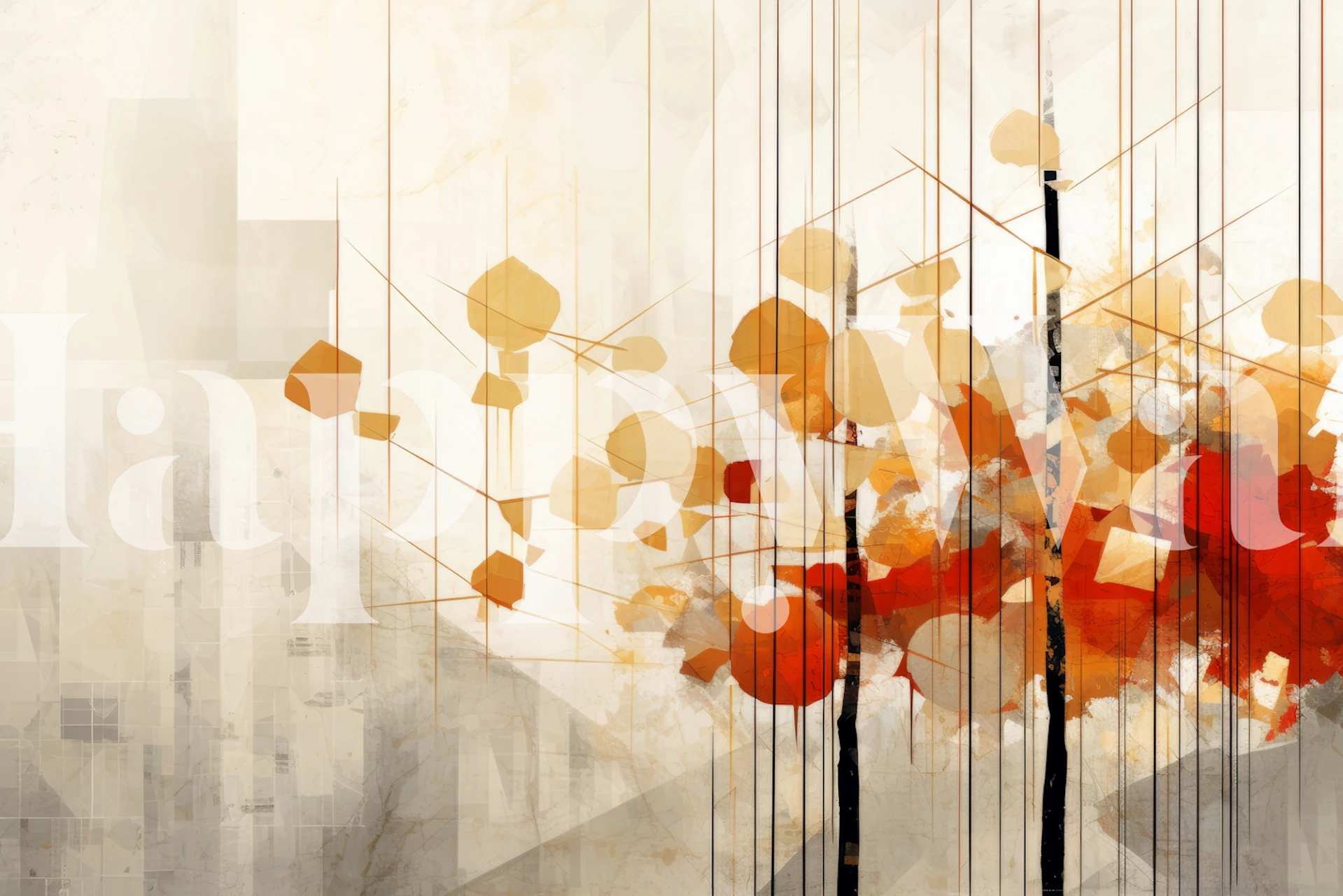 Geometric autumn tree design in warm orange and yellow tones wallpaper