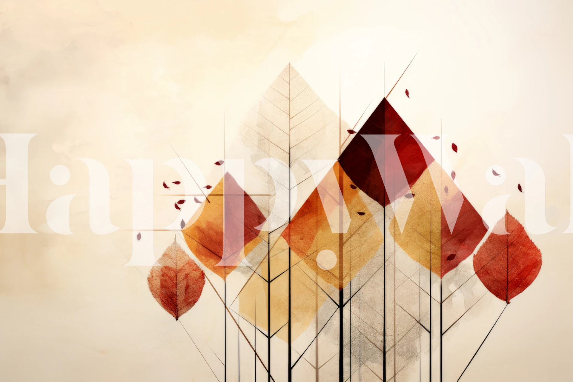 Geometric Art Autumn Red Leaves Tapeta V Pokoji