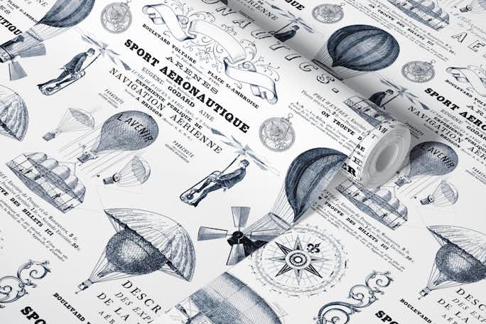 Aeronautique Vintage Expedition Pattern With Hot Air Balloons And Typographywallpaper roll