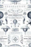 Aeronautique Vintage Expedition Pattern With Hot Air Balloons And Typography wallpaper