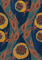Samarkande teal rust yellow navy blue tapete