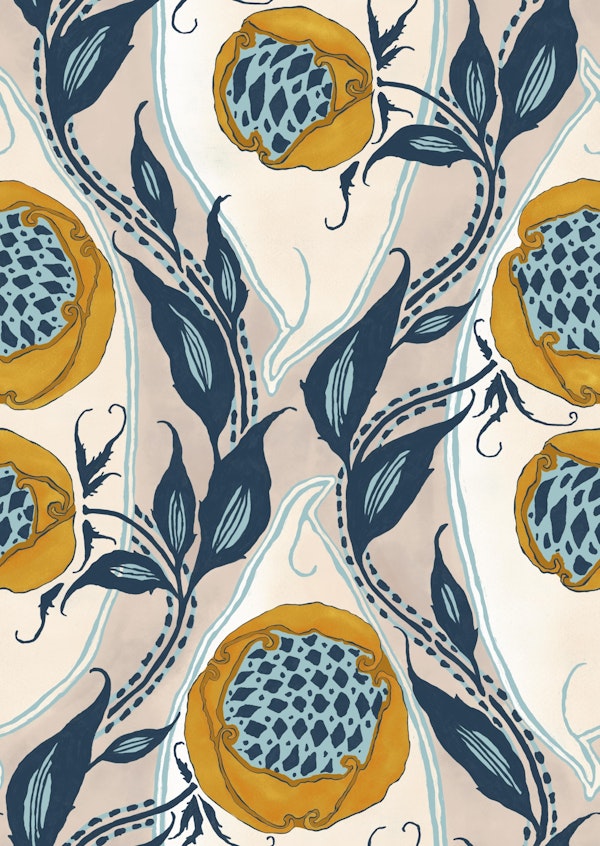 Samarkande teal mustard yellow blush pink
