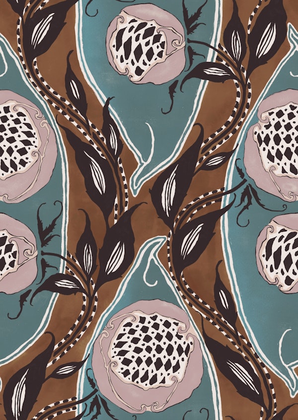 Samarkande aqua blue rust brown blush pink