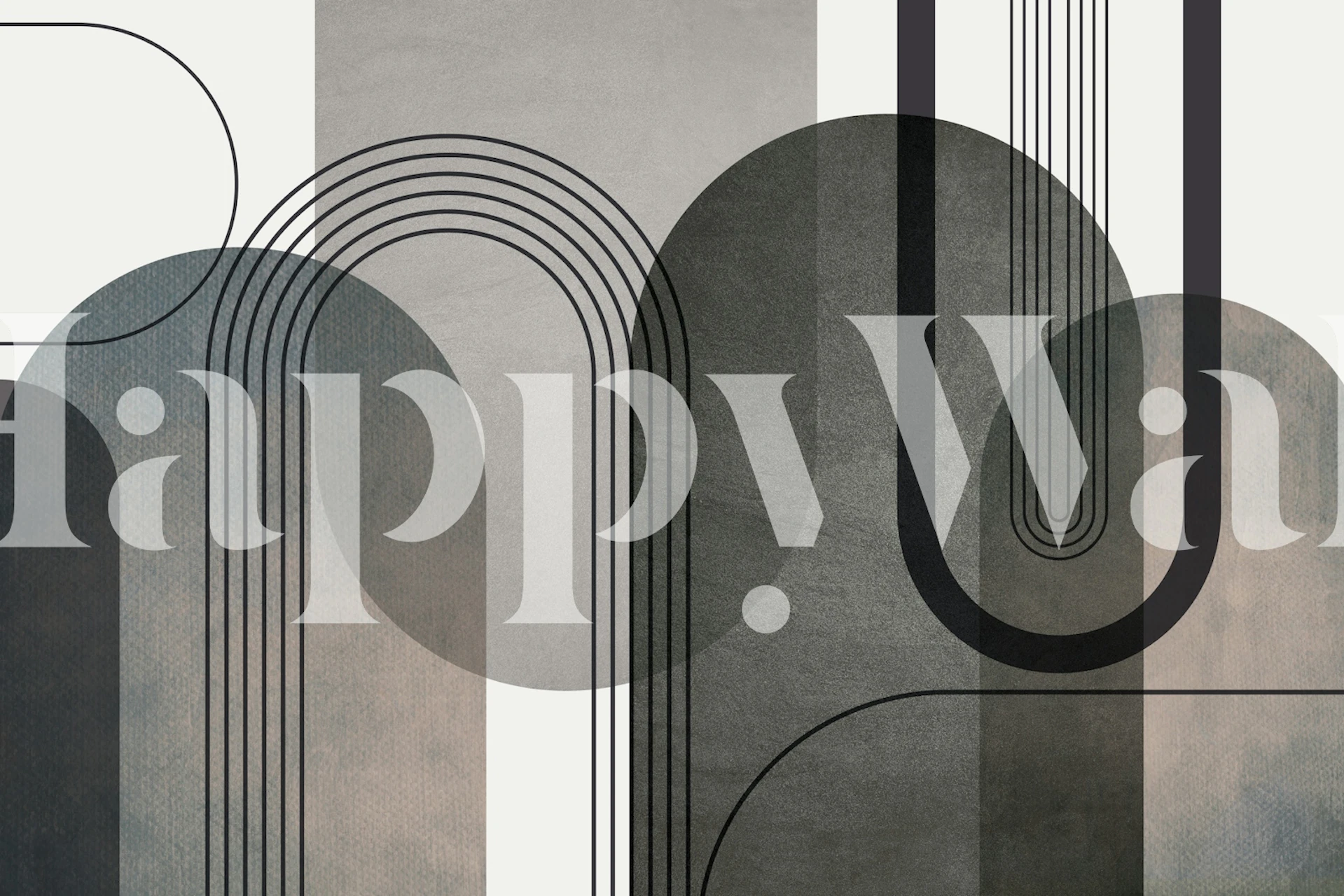 Contemporary abstract arches wall mural in muted tones.