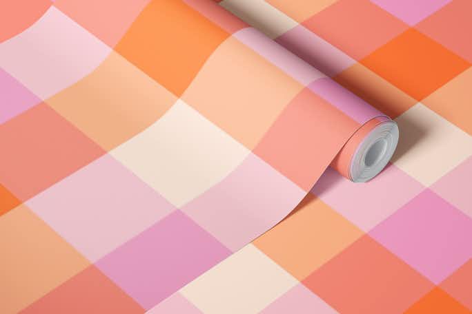 Pastel pink and orange ginghamwallpaper roll