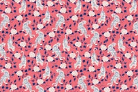 Chinese Tigers and Flowers in Coral Pink, White and Navy Blue tapete