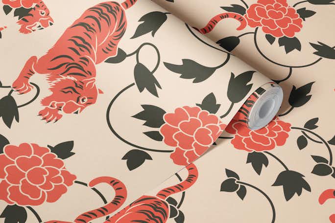 Vintage Chinese Tigers and Floralswallpaper roll