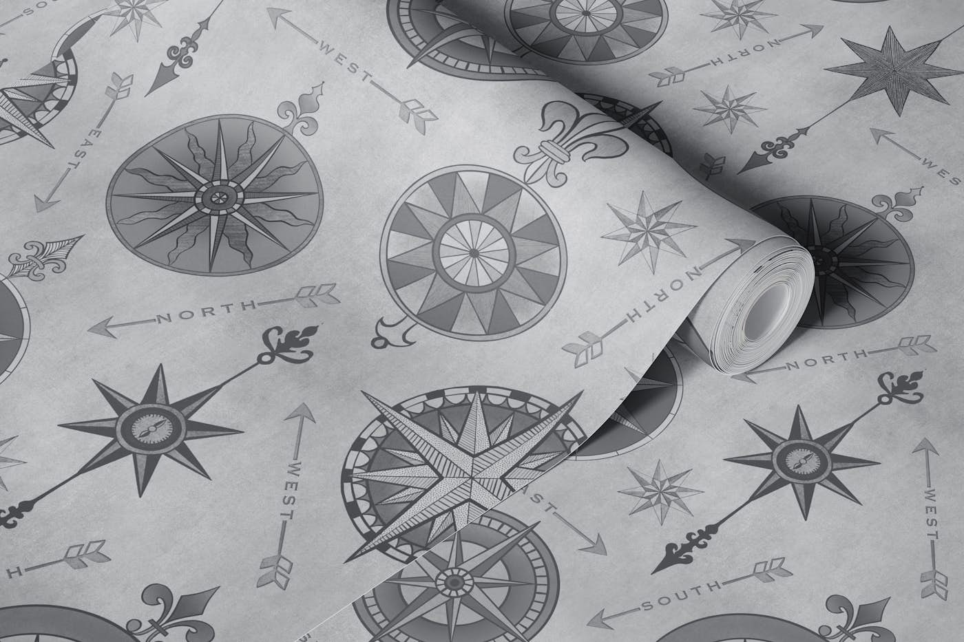 Explore The World Vintage Compass Pattern Grey wallpaper roll