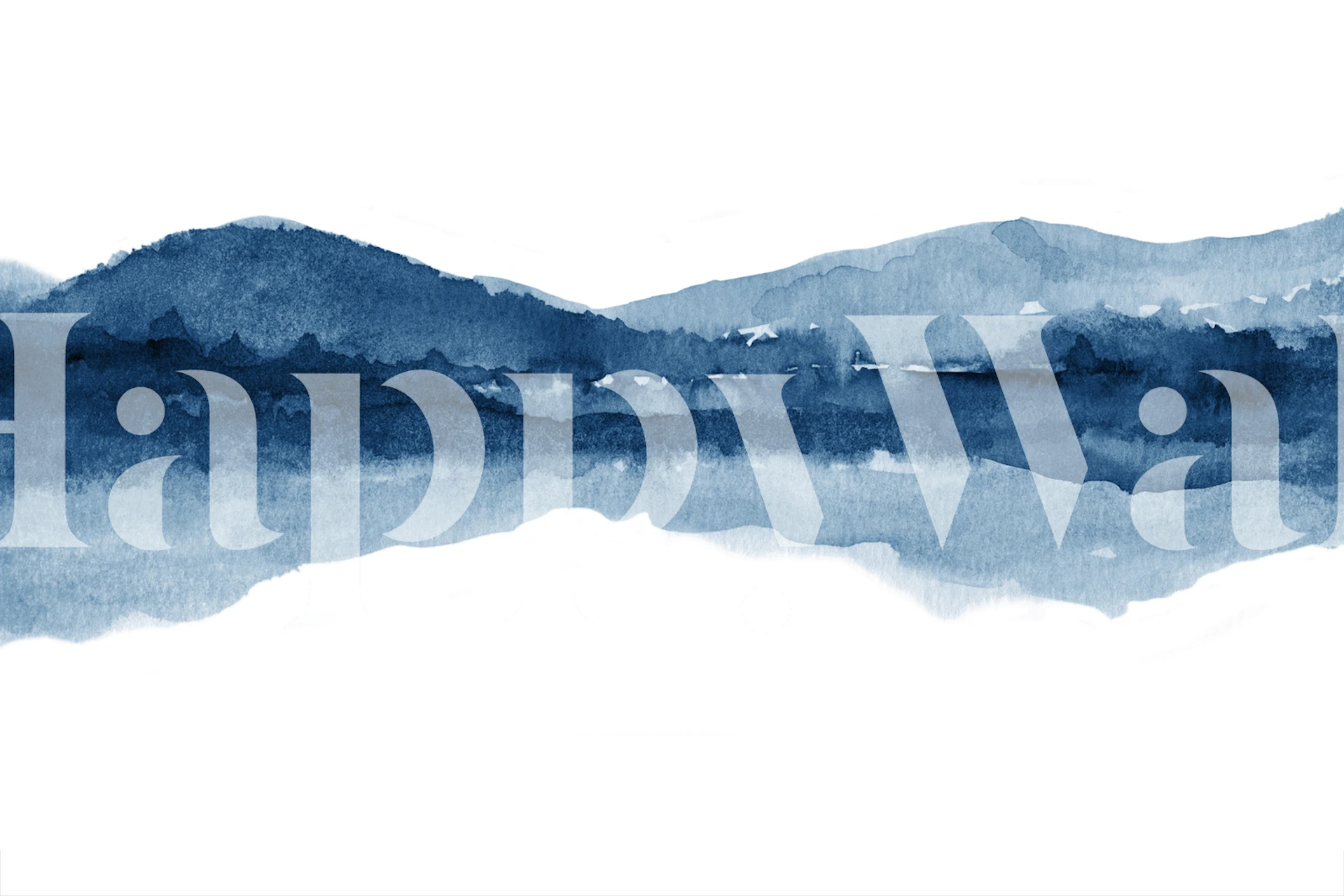 Watercolor landscape wallpaper in blue shades with mountain reflections