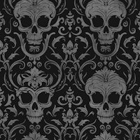 Dark Gothic Elegance Skull Damask Pattern Black Grey tapet