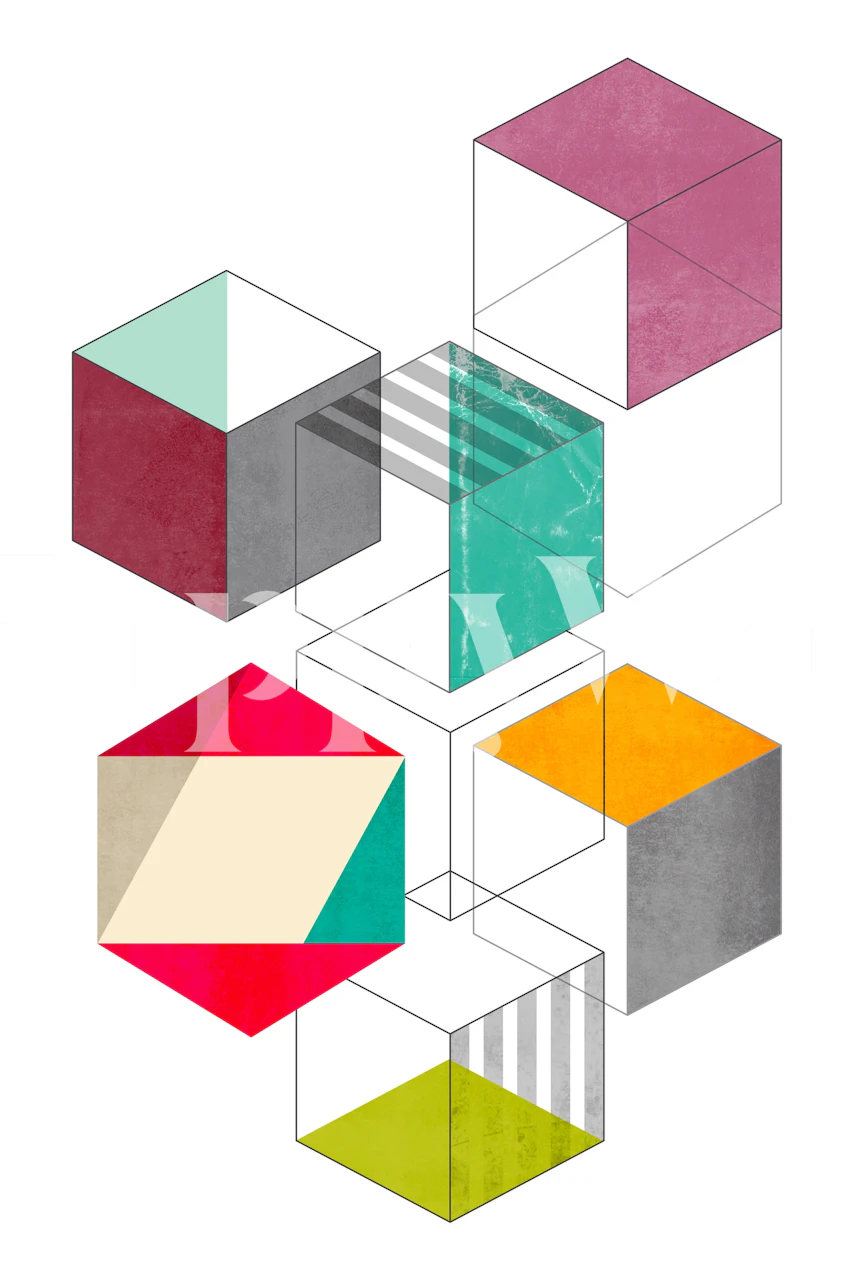 Colorful cubes wallpaper in a room setting