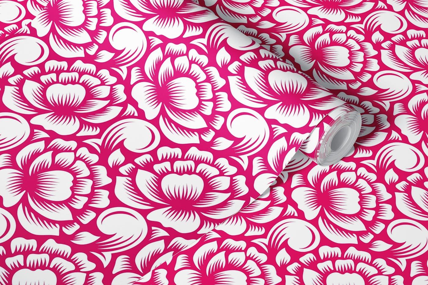 2793 D - flowers silhouettes, viva magenta wallpaper roll