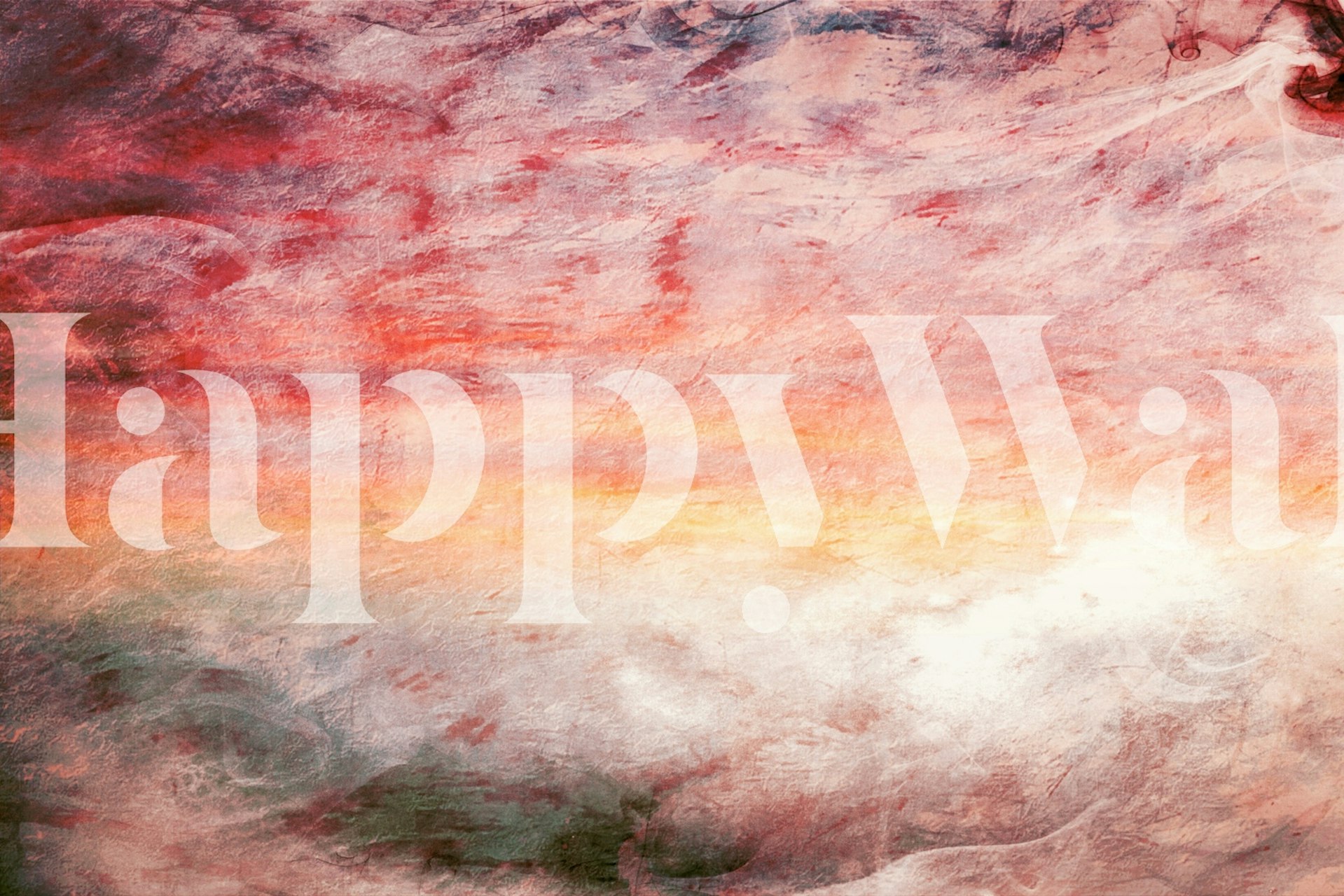 Abstract soft warm ocean grunge wall mural with pink, orange, and green hues