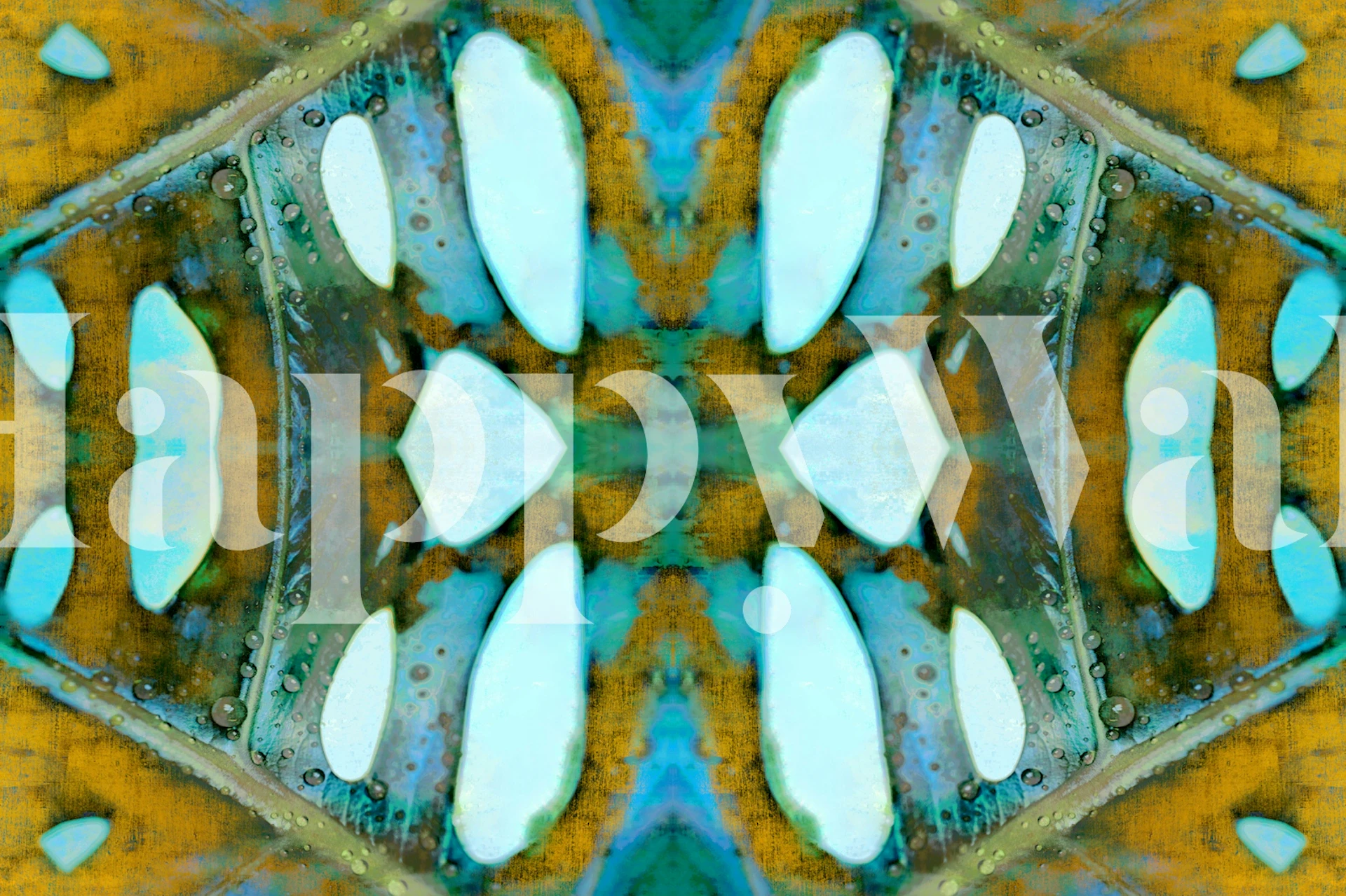 Green and blue leaf patterns with a textured background wallpaper