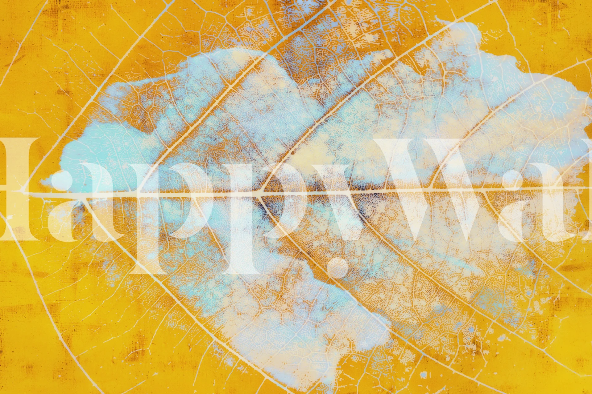 Yellow leaf pattern with soft blue accents wallpaper