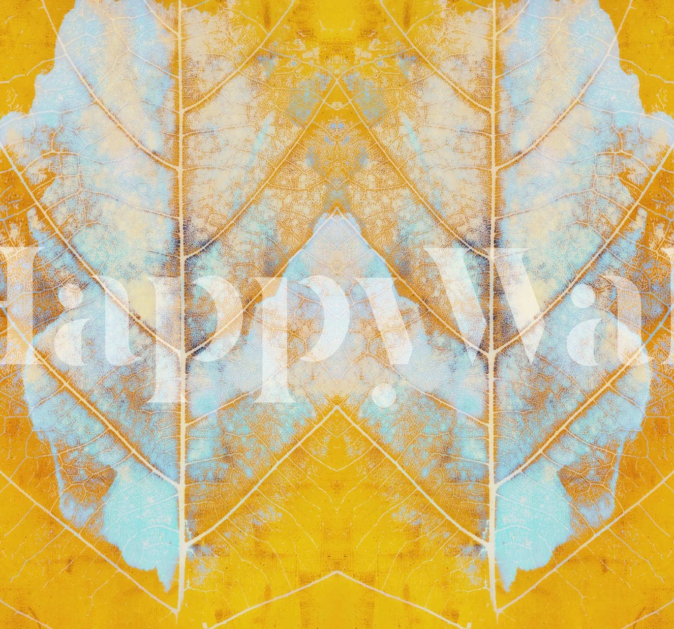 Yellow leaf pattern with soft blue accents wallpaper