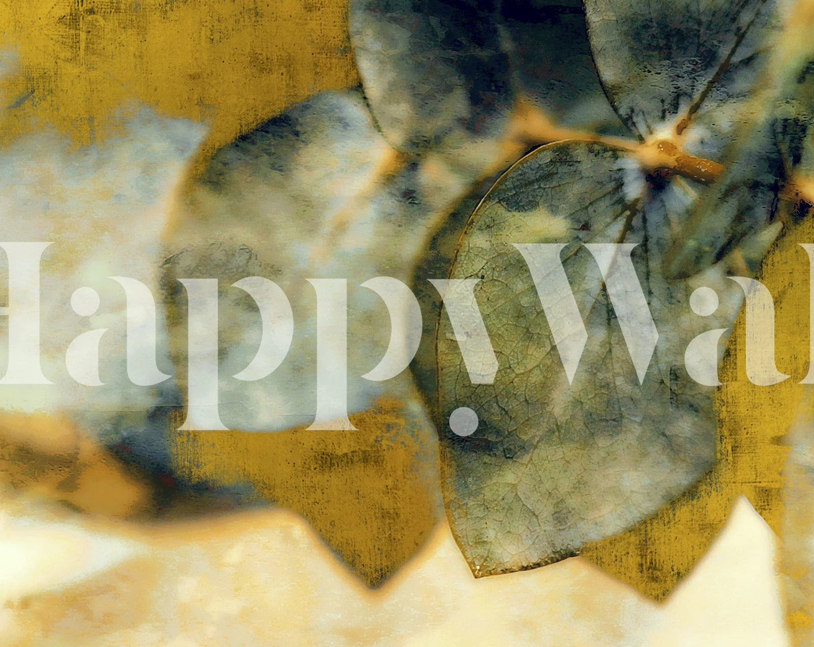 Green leaf patterns on a textured warm background wallpaper