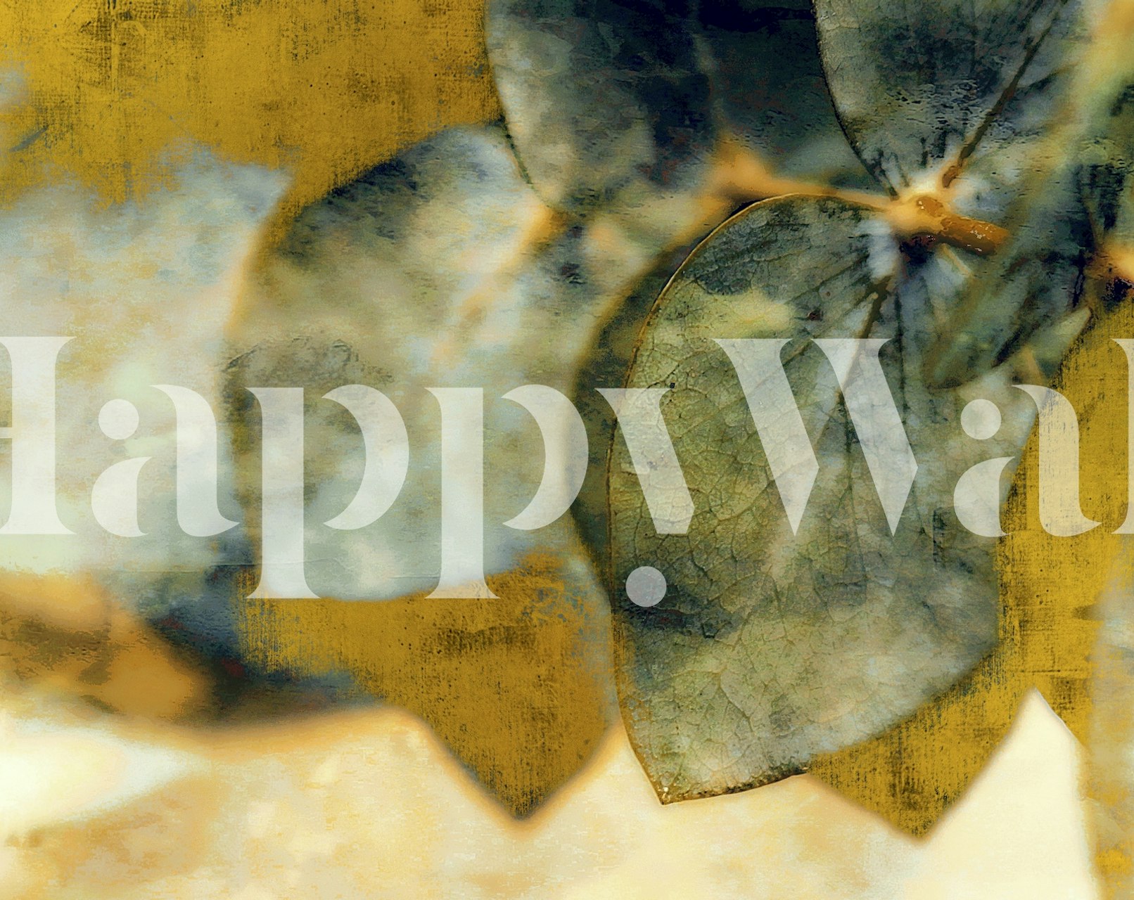 Green leaf patterns on a textured warm background wallpaper