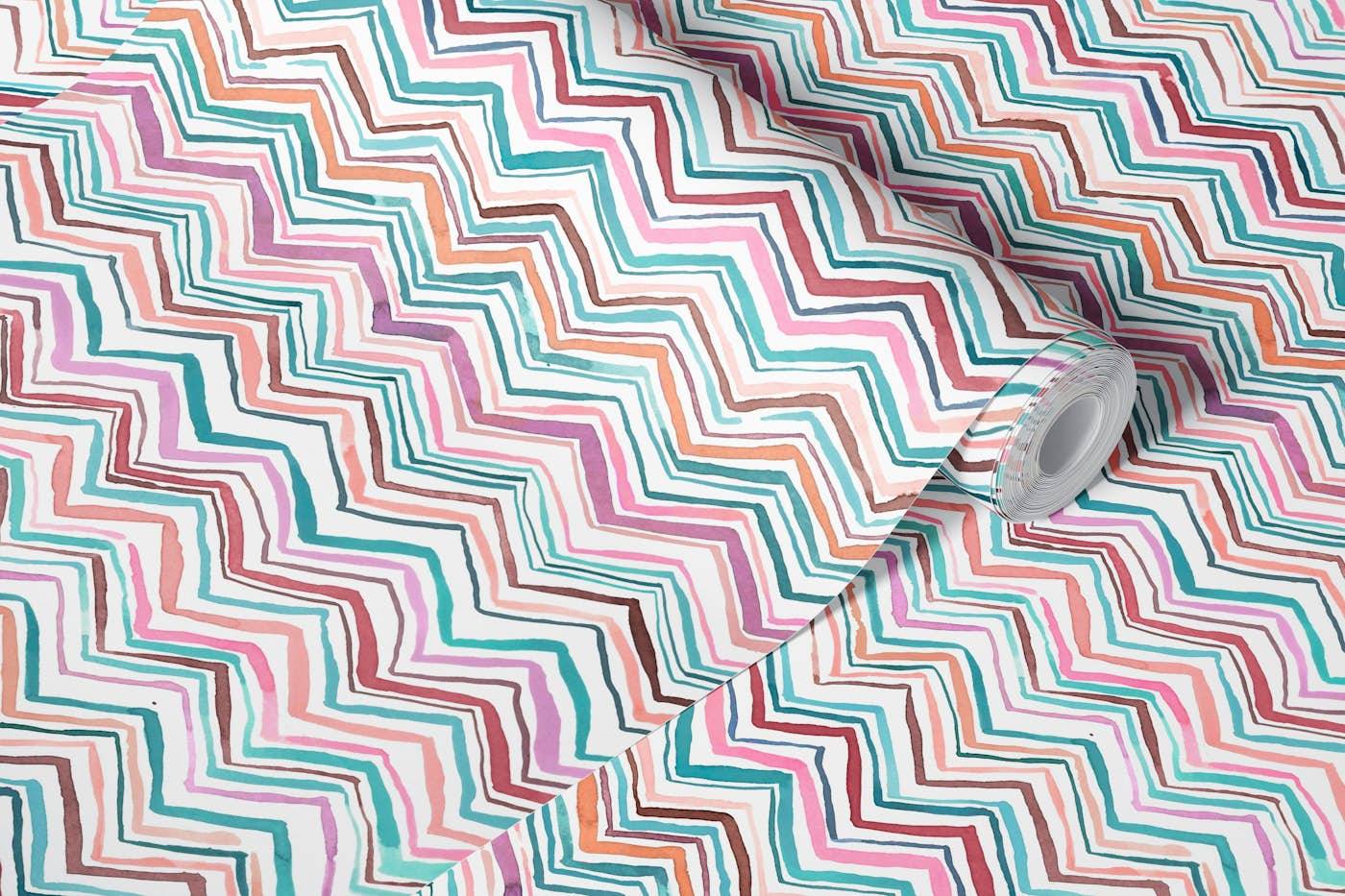 Zigzag Chevron Geometric Pink Blue wallpaper roll