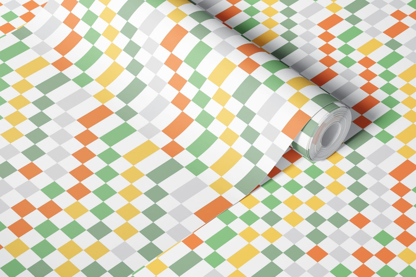 Geometric Checker Modern Green Orange wallpaper roll