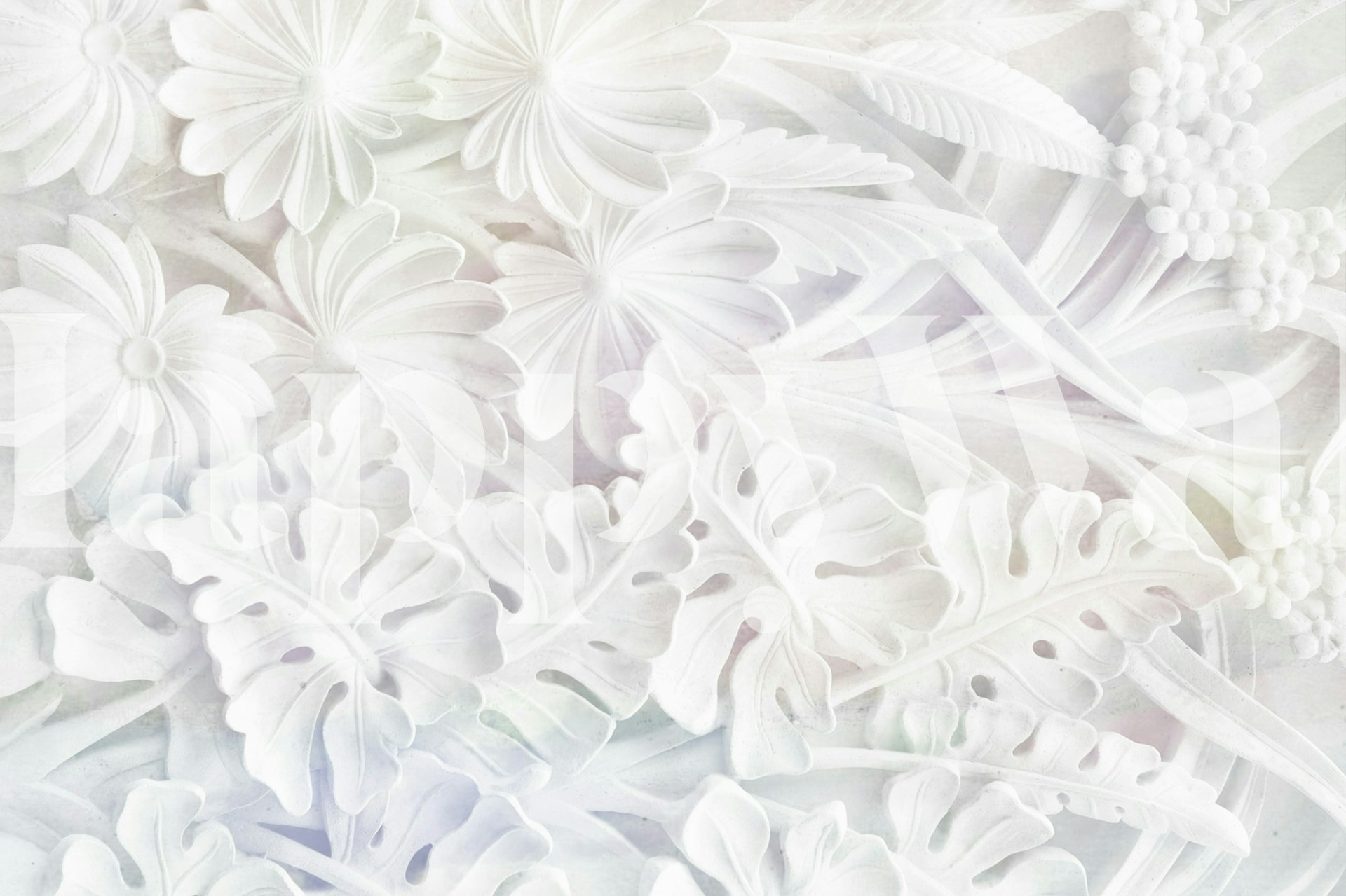 Ethereal soft grey and white stone-like floral pattern wall mural