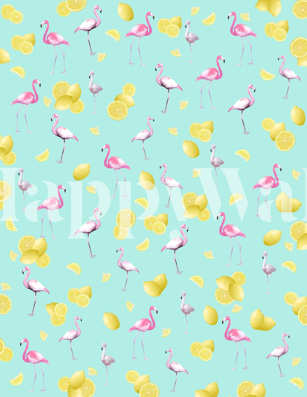 Flamingo Lemon Twist Summer wallpaper in a room