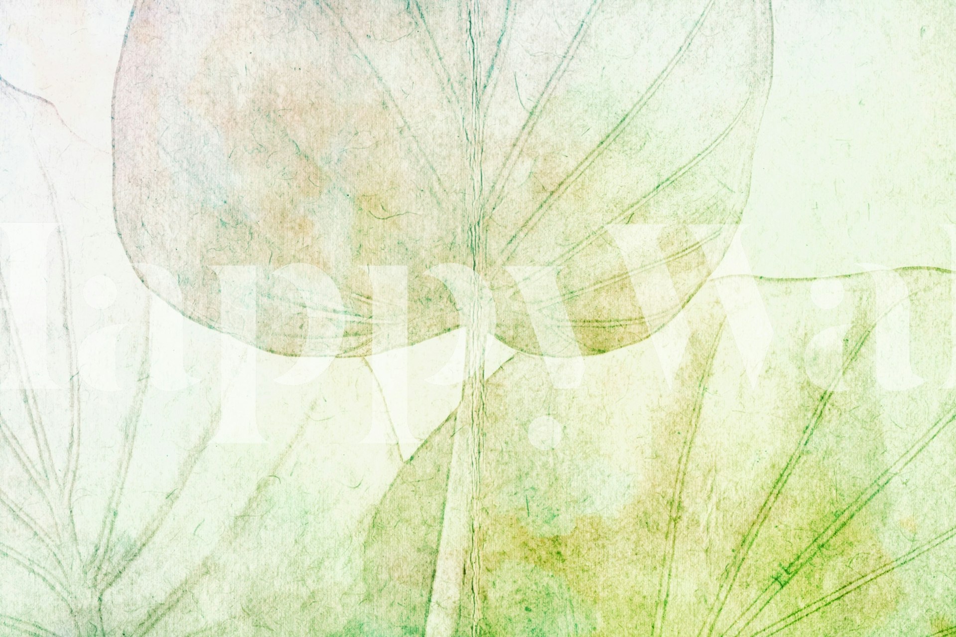 Kevyt ja ilmava lehtidesign-seinämaalaus japanilaistyylisellä vaikutteella vaaleanvihreän ja keltaisen sävyin.